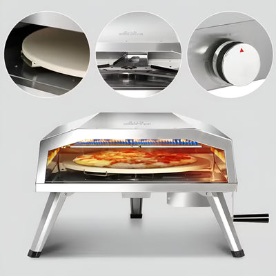 16 In. Propane Pizza Oven, Outdoor Pizza Oven in Stainless Steel, W/Rotating Pizza Stone