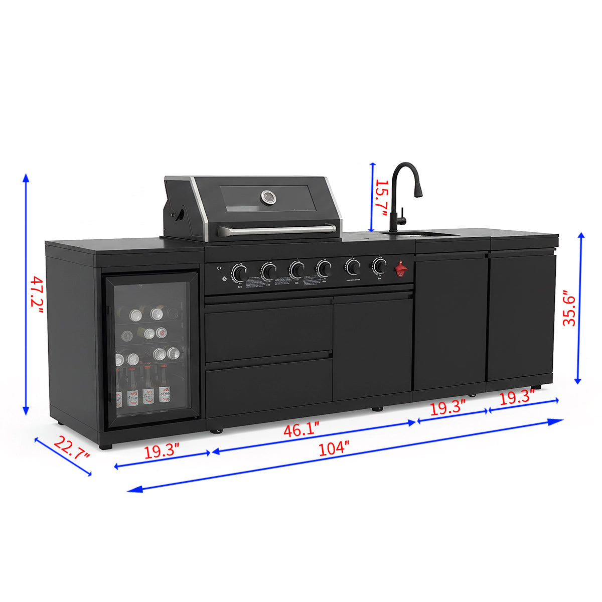 All in One; 4-Burner Gas Grill, Beverage center, sink