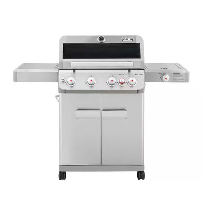 Mesa 4-Burner Propane Gas Grill in Stainless Steel with Broil Zone, Clear View Lid, Side Burner and LED Controls