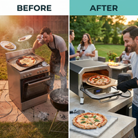 12 In. Propane Pizza Oven, Outdoor Pizza Oven in Black with Rotating Pizza Stone, Glove and Pizza Cutter — Before & After