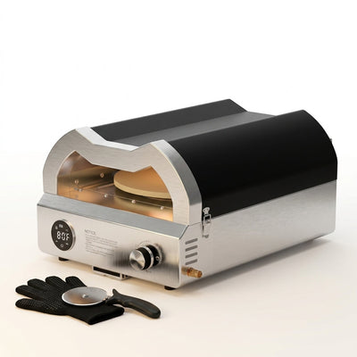 Outdoor Pizza Oven Designed for Authentic Wood-Fired Taste, 12" Rotating Stone, Built-in Thermometer, Precise Controls