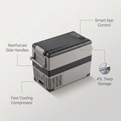 12V Refrigerator,1.6 Cu. Ft. Outdoor Refrigerator in Black, 48 Qt. (45L) Fast Cooling Portable Freezer with App Control