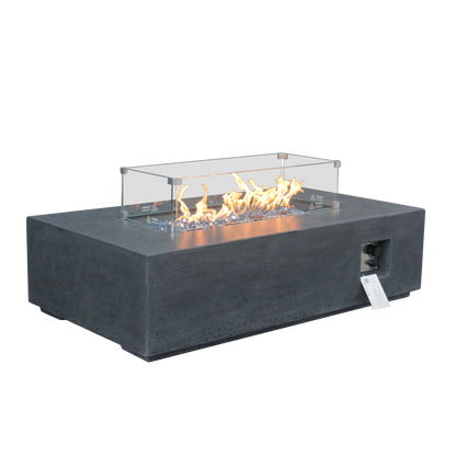 52-inch linear concrete propane fire table in dark gray