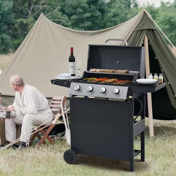 4 Burners Portable Propane Grill Barbecue Grill Stainless Steel Gas Grill in Black