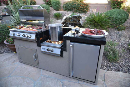 KoKoMo Grills 7'6" outdoor kitchen island with 4-burner grill, wok burner and refrigerator