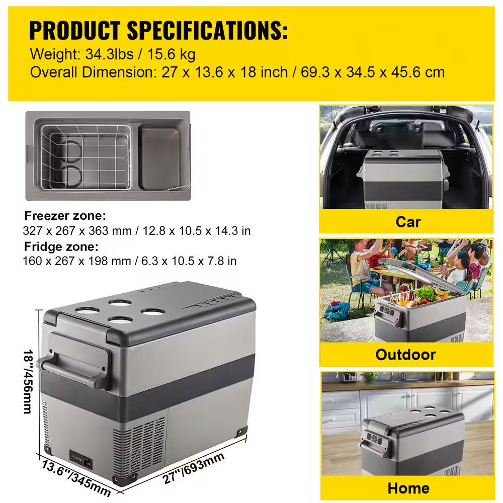 12V Refrigerator,1.6 Cu. Ft. Outdoor Refrigerator in Black, 48 Qt. (45L) Fast Cooling Portable Freezer with App Control