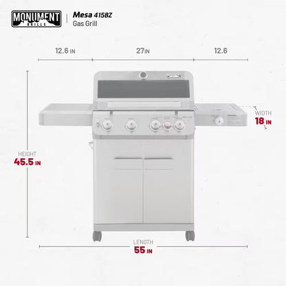 Mesa 4-Burner Propane Gas Grill in Stainless Steel with Broil Zone, Clear View Lid, Side Burner and LED Controls
