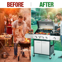 4 Burner Propane Gas Outdoor Grill with Side Burner Stainless Steel BBQ Grill — Before & After
