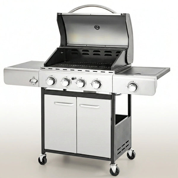 4 Burner Propane Gas Outdoor Grill with Side Burner Stainless Steel BBQ Grill — Studio Shot