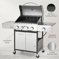 4 Burner Propane Gas Outdoor Grill with Side Burner Stainless Steel BBQ Grill — infographic