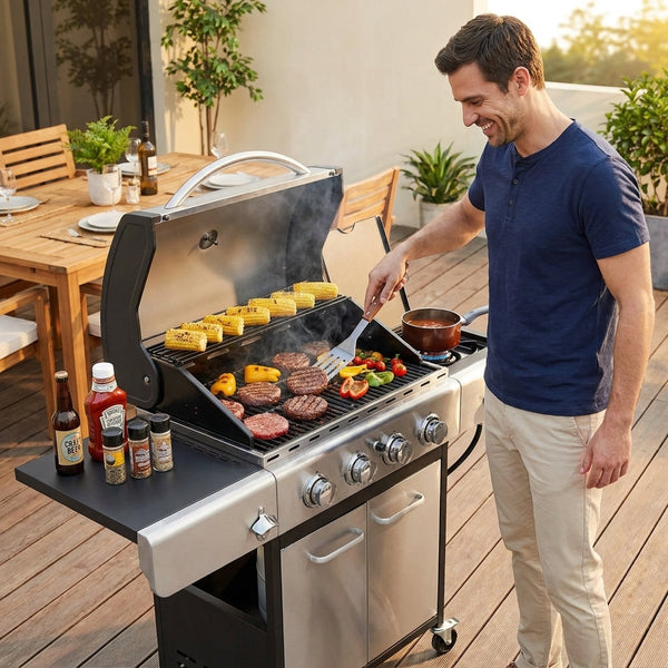 Propane Gas Grill Built for Backyard Entertaining, 42,000 BTUs, Stainless Steel, Side Burner Included