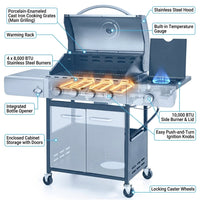 4 Burner Propane Gas Outdoor Grill with Side Burner Stainless Steel BBQ Grill — How It Works