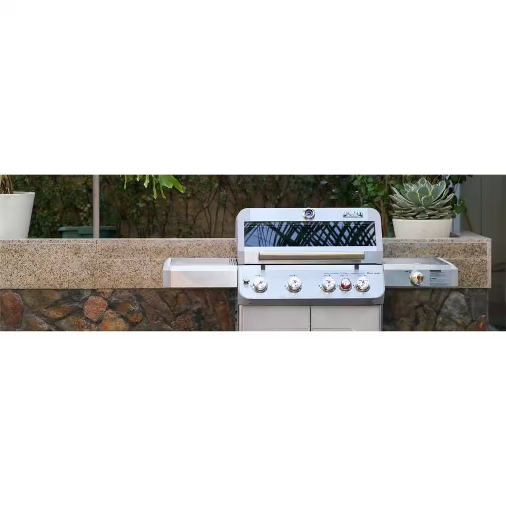 Mesa 4-Burner Propane Gas Grill in Stainless Steel with Broil Zone, Clear View Lid, Side Burner and LED Controls