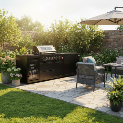 All in One; 4-Burner Gas Grill, Beverage center, sink