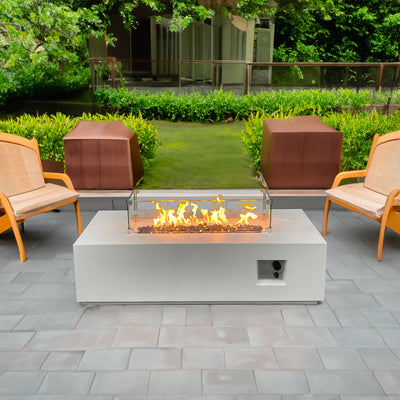 52" Linear Concrete Fire Table, 65,000 BTU Propane, Antique White