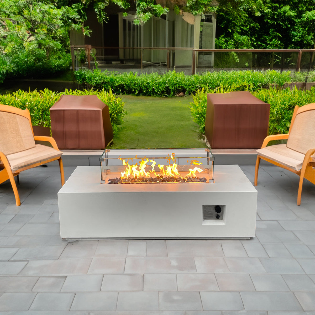 52-inch linear concrete propane fire table in antique white