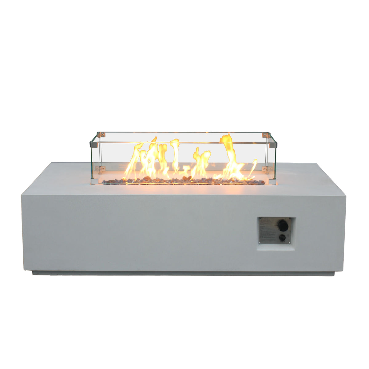 52-inch antique white concrete fire table, detail
