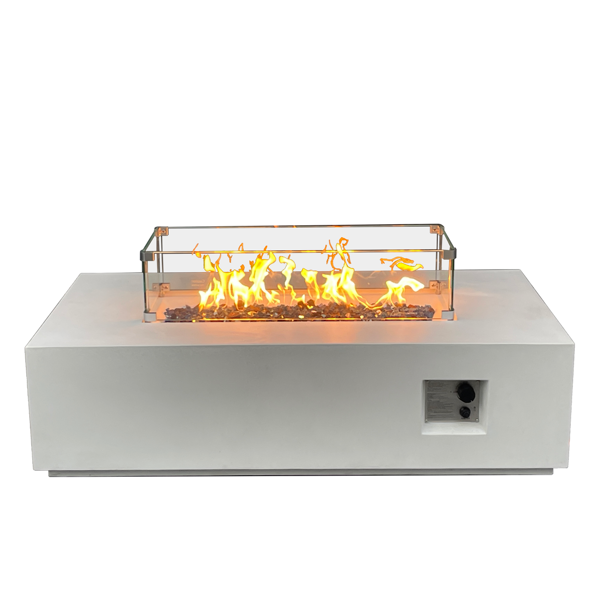 52-inch antique white concrete fire table, detail
