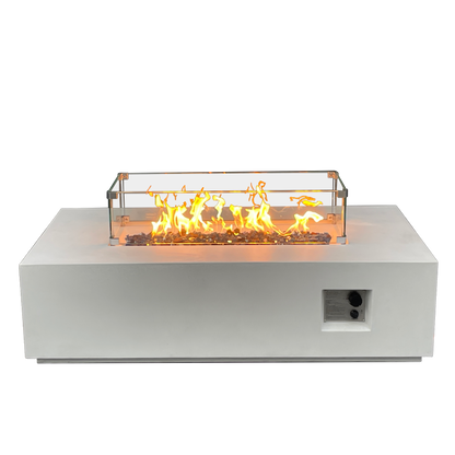 52-inch antique white concrete fire table, detail