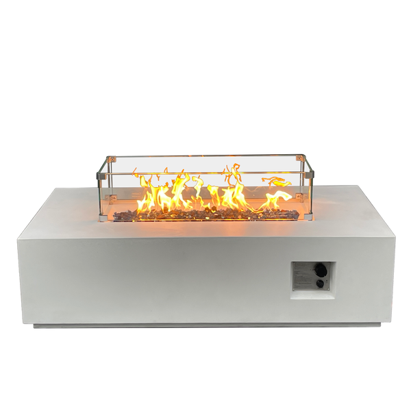 52" Linear Concrete Fire Table, 65,000 BTU Propane, Antique White