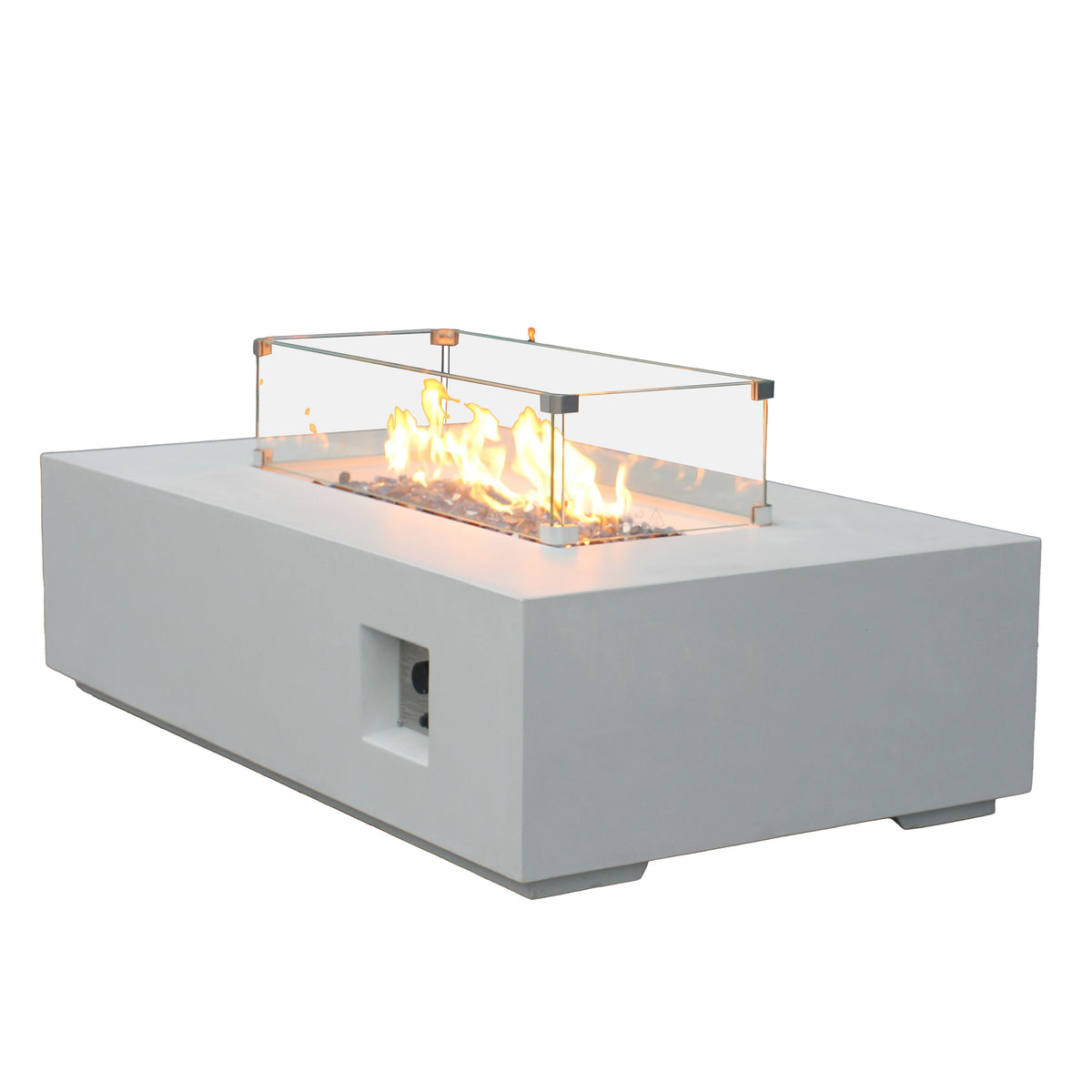 52-inch antique white concrete fire table, detail