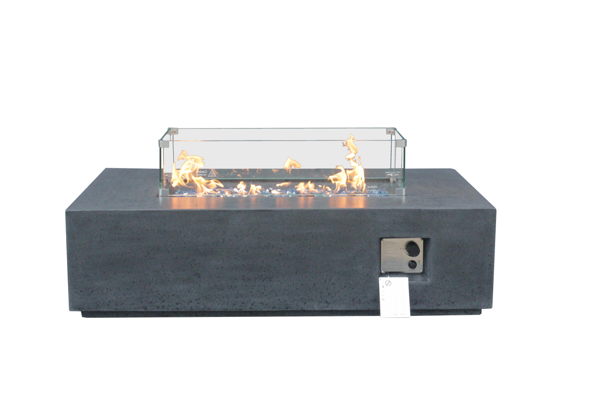 52-inch dark gray concrete fire table, detail