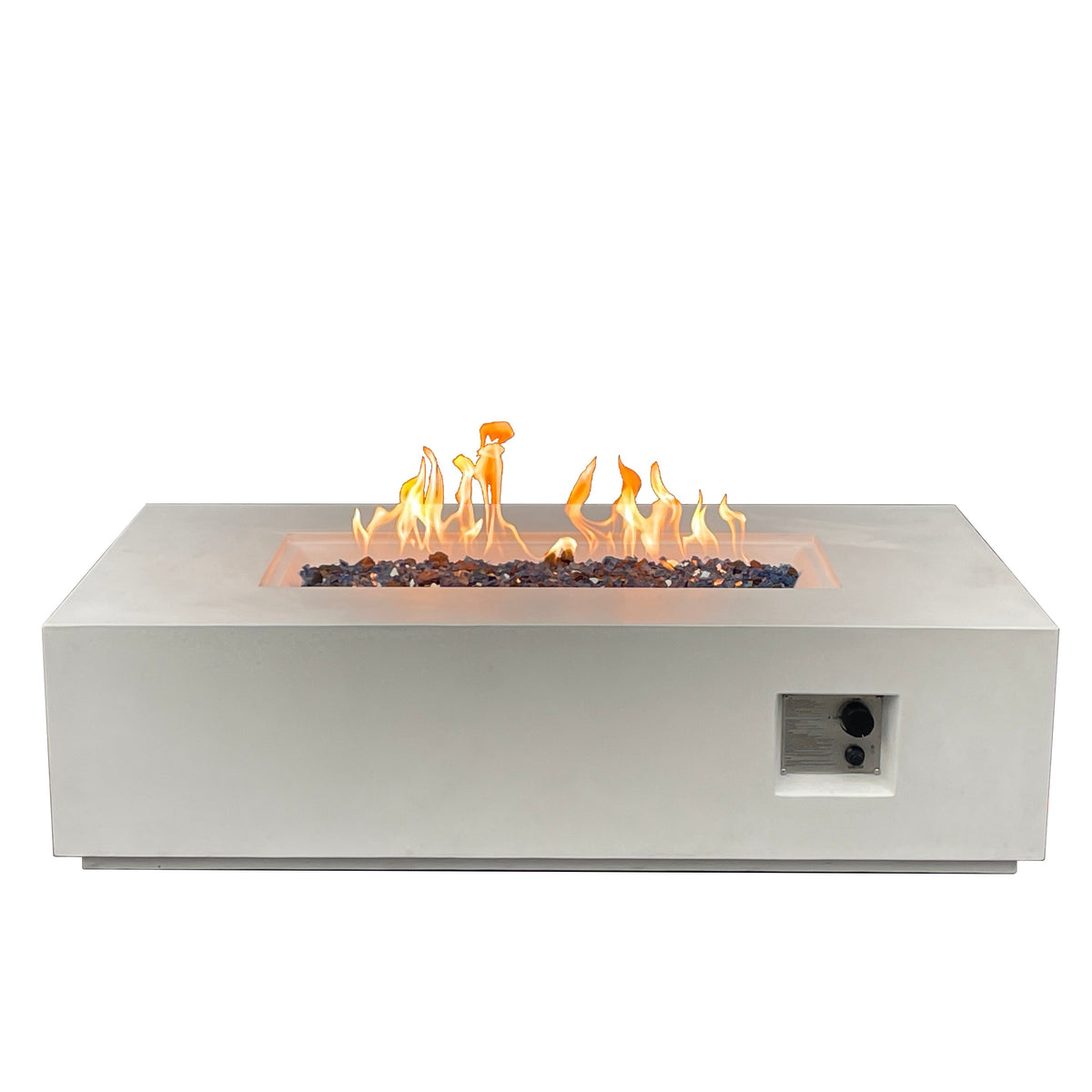 52-inch antique white concrete fire table, detail