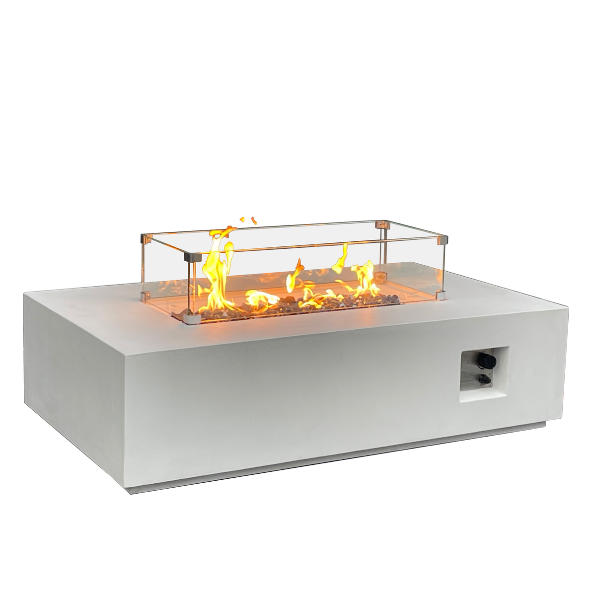 52-inch antique white concrete fire table, detail