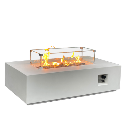 52-inch antique white concrete fire table, detail