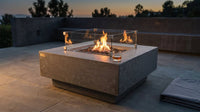 Manhattan Outdoor Fire Pit 36 In. X 36 In. Square Concrete Propane Fire Table with Lava Rocks and Cover — Lifestyle