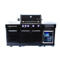 Outdoor Kitchen Island Built for Premium Backyard Cooking, 4-Burner BBQ Grill, Built-in Refrigerator, White Granite