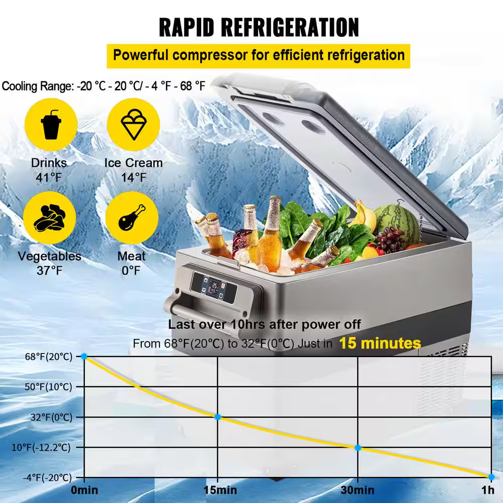 12V Refrigerator,1.6 Cu. Ft. Outdoor Refrigerator in Black, 48 Qt. (45L) Fast Cooling Portable Freezer with App Control