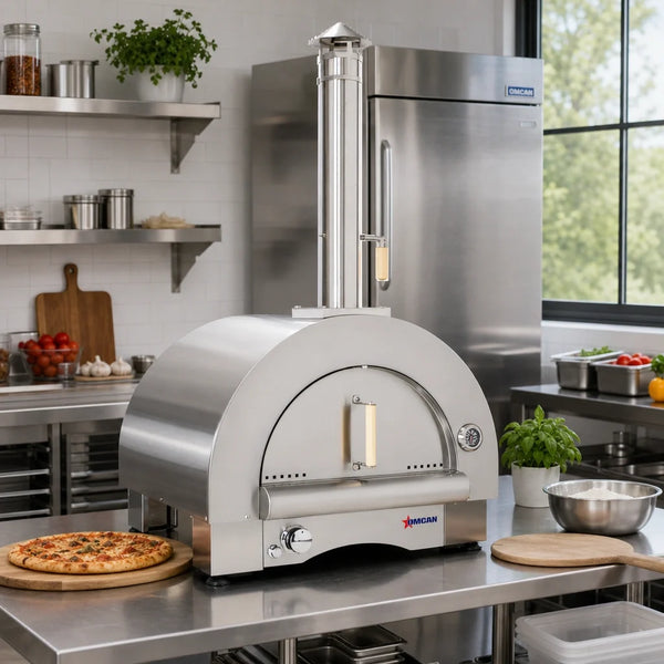 Omcan 33" Dual-Fuel Countertop Pizza Oven, Stainless Steel with Firebrick Interior