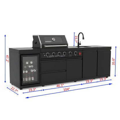 All in One; 4-Burner Gas Grill, Beverage center, sink