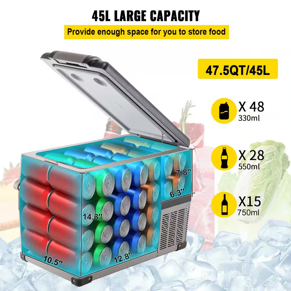 12V Refrigerator,1.6 Cu. Ft. Outdoor Refrigerator in Black, 48 Qt. (45L) Fast Cooling Portable Freezer with App Control