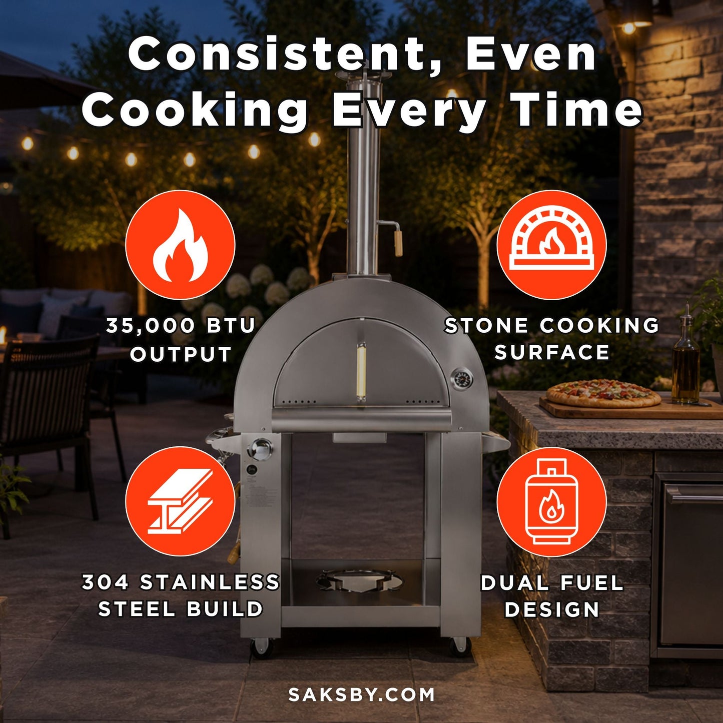 KoKoMo  32-Inch Gas Or Wood Fired Pizza Oven